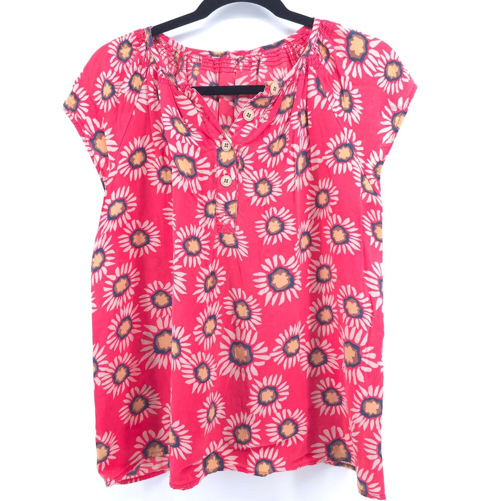 Tucker By Gaby Basora Womens Sunflower 100% Silk Lightweight 1/4 Button Blouse S